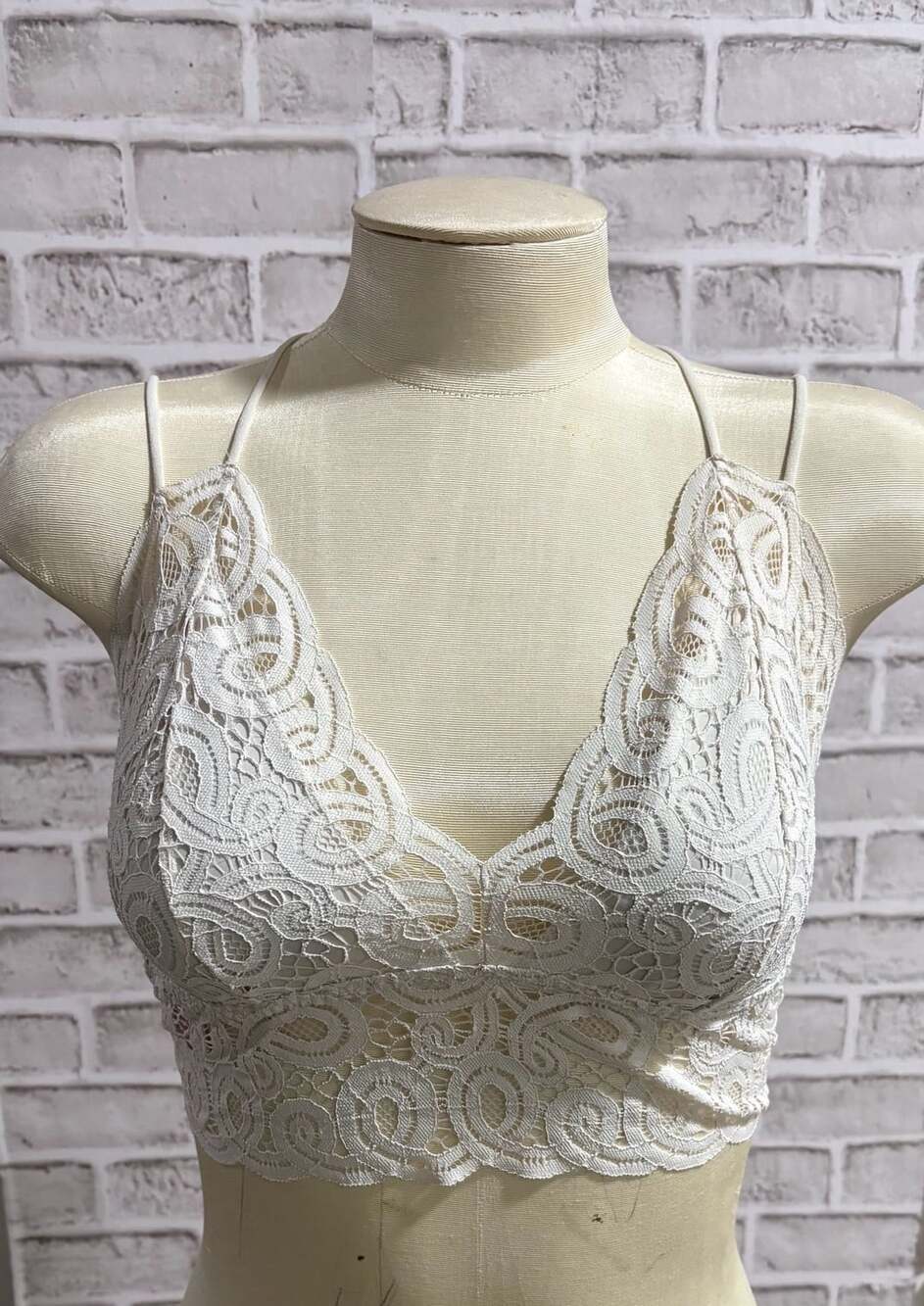 Pink Victoria's Secret White Lace Strappy Back Bralette Size L